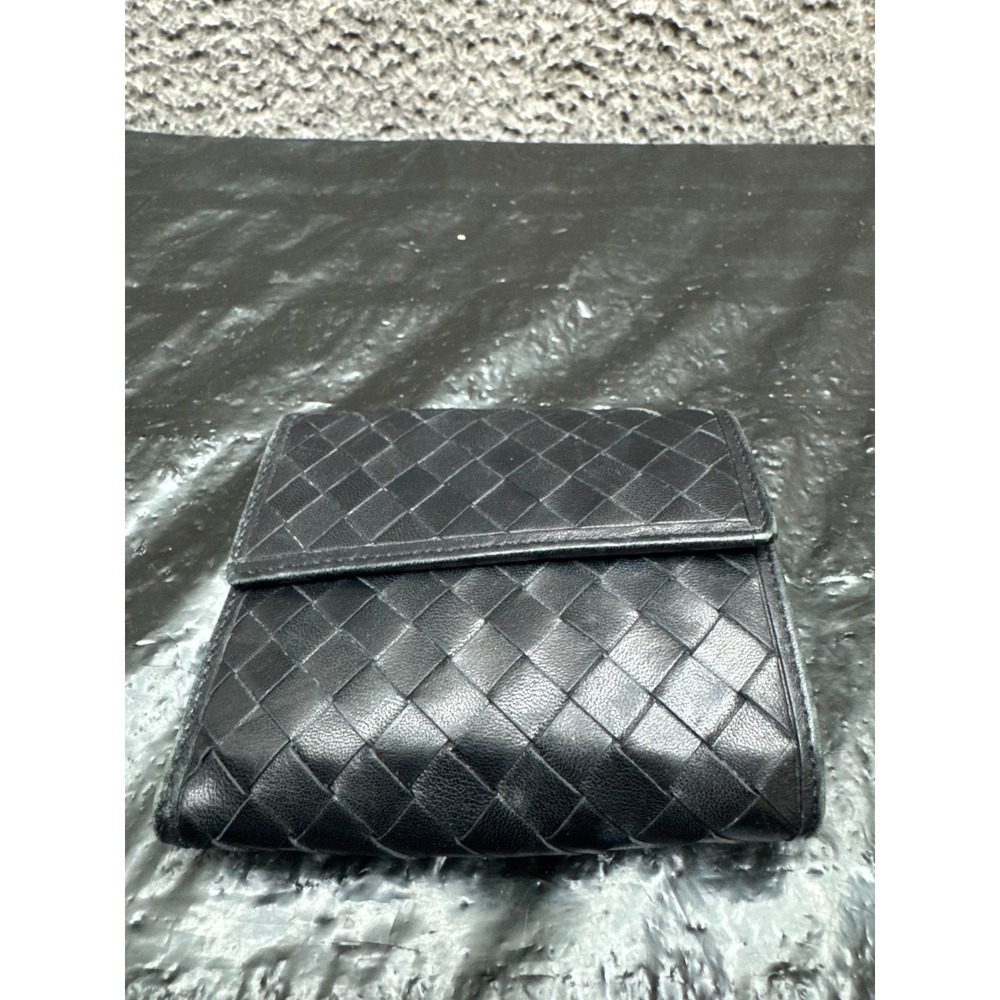 Neiman Marcus Mens Intrecciato Woven Leather Compact Trifold Wallet‎ Black
